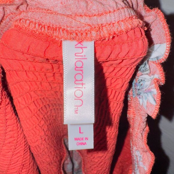 Xhilaration Orange Floral Print Short Sleeve Smocked Button Front Midi Dress - Picture 3 of 6